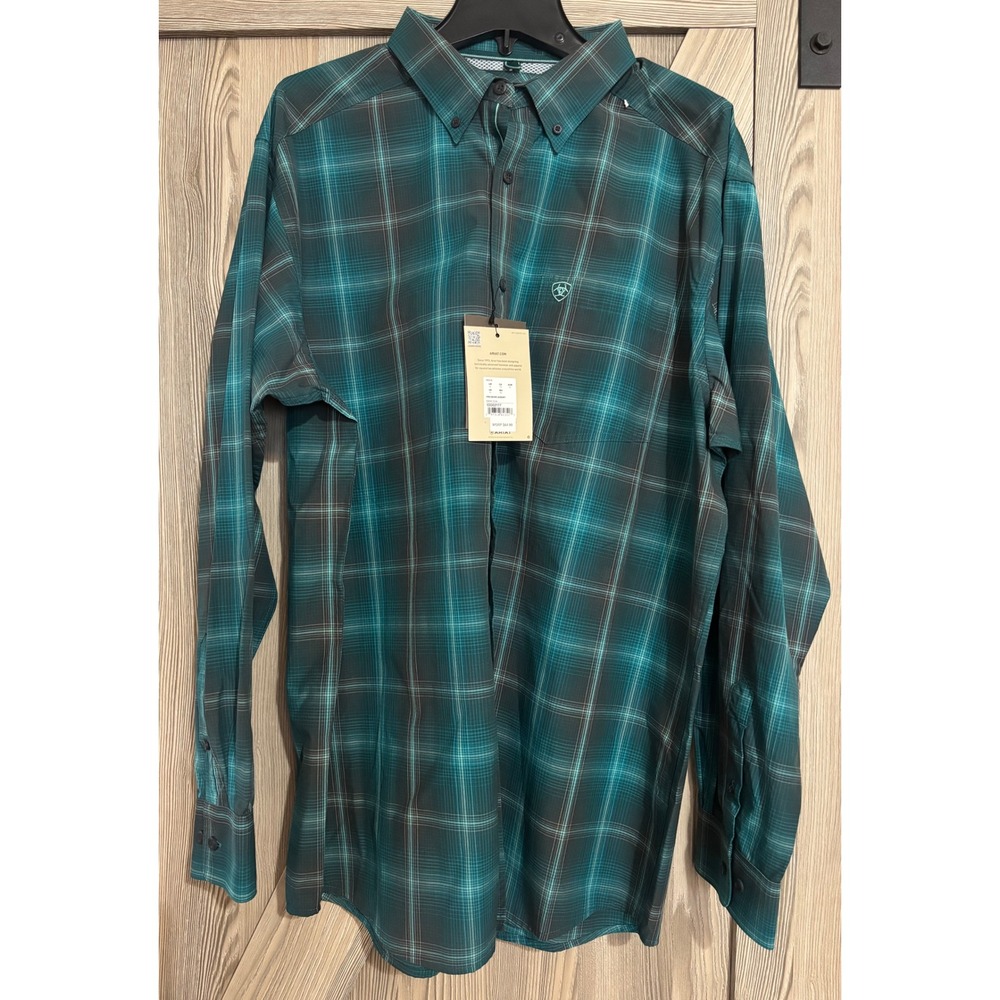 Ariat Pro Series Mens XL Dark Teal Plaid Pro Bear LS Shirt 10062177 NWT